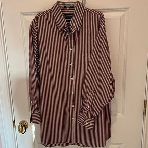 Men’s Stafford button down shirt size 16-32-33. burgundy & white striped.